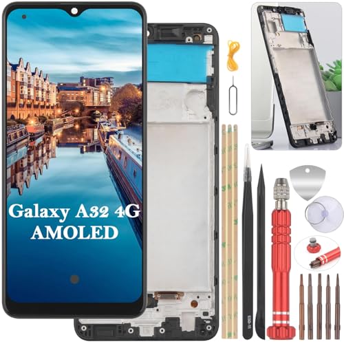 YHX-OU 6.40'' Schwarz + Rahmen AMOLED Display Für Samsung Galaxy A32 4G SM-A325F SM-A325F/DS SM-A325M SM-A325N ​LCD Display Touchscreen Ersatz Bildschirm Glas Assembly mit Werkzeug von YHX-OU