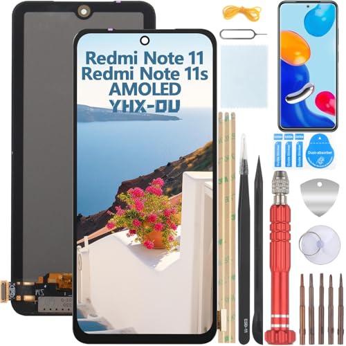 YHX-OU 6.43'' Schwarz AMOLED Display Für Xiaomi Redmi Note 11 2201117T Redmi Note 11S 2201117S LCD Display Touchscreen Ersatz Bildschirm Glas Assembly mit Werkzeug + Schutzfolie von YHX-OU