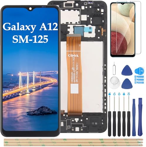 YHX-OU 6.5" Display Für Samsung Galaxy A12 SM-A125F A125M A125U LCD Display Touchscreen Ersatz Bildschirm mit Werkzeug + A12 Schutzfolie (Schwarz+Rehmen) von YHX-OU