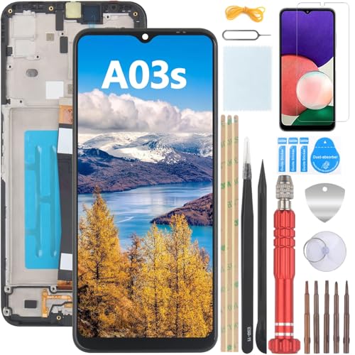 YHX-OU 6.5" Schwarz+Rahmen Display Für Samsung Galaxy A03s SM-A037G SM-A037GZKNEUB LCD Display Touchscreen Ersatz Bildschirm Glas Assembly mit Werkzeug+ 1 Stück Schutzfolie von YHX-OU