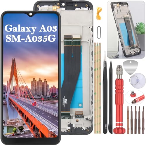 YHX-OU 6.5'' Schwarz+Rahmen LCD Display Für Samsung Galaxy A03 SM-A035G/DSN SM-A035G SM-A035GZKGEUB LCD Display Touchscreen Bildschirm Glas Assembly Ersatz mit Werkzeug von YHX-OU