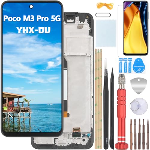 YHX-OU 6.5" Schwarz + Rahmen Display für Xiaomi Poco M3 Pro 5G M2103K19PG M2103K19PI LCD Display Touchscreen Ersatz Bildschirm Glas Assembly mit Werkzeug + Schutzfolie von YHX-OU