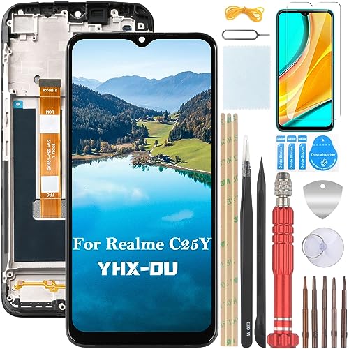 YHX-OU 6.5'' Schwarz +Rahmen Display Für Realme C25Y RMX3265 RMX3268 RMX3269 ​​LCD Display Touchscreen Ersatz Bildschirm Glas Assembly + Werkzeug+1 Stück Schutzfolie von YHX-OU