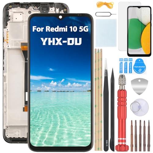 YHX-OU 6.58'' Schwarz+Rahmen Display Für Xiaomi Redmi 10 5G 22041219G 22041219NY LCD Display Touchscreen Ersatz Bildschirm Glas Assembly mit Werkzeug + 1 Stück Schutzfolie von YHX-OU