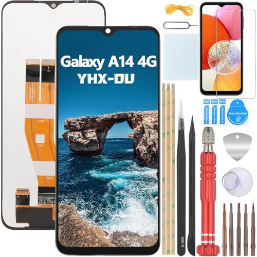 YHX-OU 6.6'' Schwarz Display LCD Für Samsung Galaxy A14 4G SM-A145P SM-A145R SM-A145RZSUEUB LCD Display Touchscreen Ersatz Bildschirm Glas Assembly mit Werkzeug + 1 Stück Schutzfolie von YHX-OU