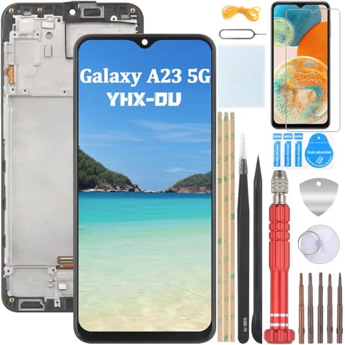 YHX-OU 6.6'' Schwarz mit Rahmen Display für Samsung Galaxy A23 5G SM-A236U SM-A236B SM-A236E LCD Bildschirm Glas Assembly Ersatz mit Werkzeug+1 Stück Schutzfolie von YHX-OU