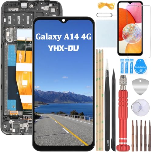 YHX-OU 6.6'' Schwarz mit Rahmen LCD Display Für Samsung Galaxy A14 4G SM-A145P SM-A145R SM-A145RZSUEUB ​LCD Display Touchscreen Ersatz Bildschirm Glas Assembly mit Werkzeug + 1 Stück Schutzfolie von YHX-OU