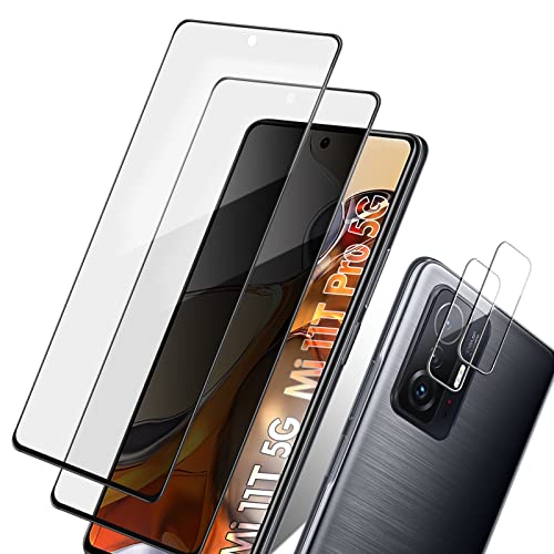 YHX-OU 6.67'' 2 Stück Schutzfolie für Xiaomi 11T 5G Xiaomi 11T PRO 5G Sichtschutzfolie Schutz Glas Privacy Panzerglas Zubehör + 2 Stück Kameraschutz Camera Glass Screen Protector von YHX-OU