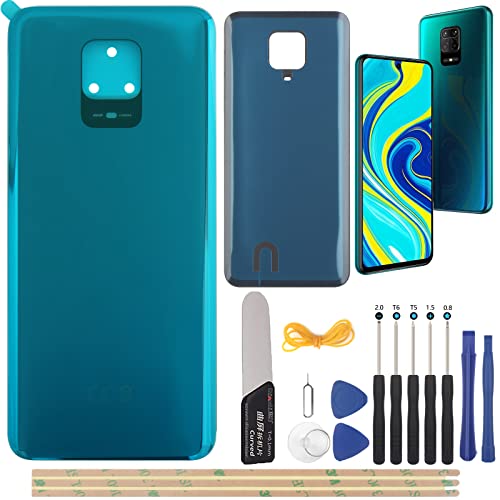 YHX-OU 6.67'' Grün Akkudeckel für Xiaomi Redmi Note 9S Redmi Note 9 PRO Rückseite Glas Backcover Back Glas Ersatz Reparatur Set mit Kameraobjektiv + Werkzeug von YHX-OU