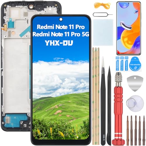 YHX-OU 6.67" Schwarz+Rahmen AMOLED Display für Xiaomi Redmi Note 11 Pro Redmi Note 11 Pro 5G LCD Display Touchscreen Ersatz Bildschirm Glas Assembly mit Werkzeug+ 1 Stück Schutzfolie von YHX-OU