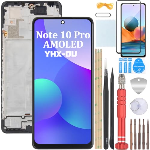 YHX-OU 6.67'' Schwarz + Rahmen AMOLED Display Für Xiaomi Redmi Note 10 Pro Redmi Note 10 Pro Max LCD Display Touchscreen Ersatz Bildschirm Glas Assembly mit Werkzeug + 1 Stück Schutzfolie von YHX-OU