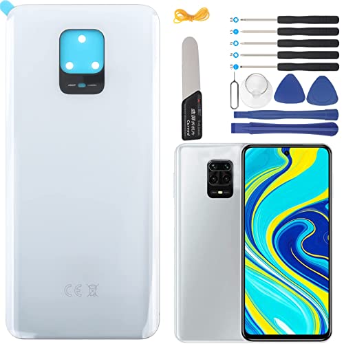 YHX-OU 6.67'' Weiß Akkudeckel für Xiaomi Redmi Note 9S Redmi Note 9 PRO Rückseite Glas Backcover Back Glas Ersatz Reparatur Set mit Kameraobjektiv + Werkzeug von YHX-OU