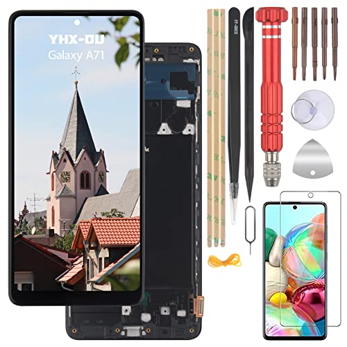 YHX-OU 6.7" Schwarz+Rehmen Incell Display Für Samsung Galaxy A71 SM-A715F/DS LCD Display Touchscreen Ersatz Bildschirm Glas Assembly mit Werkzeug+ 1 Stück A71 Schutzfolie von YHX-OU