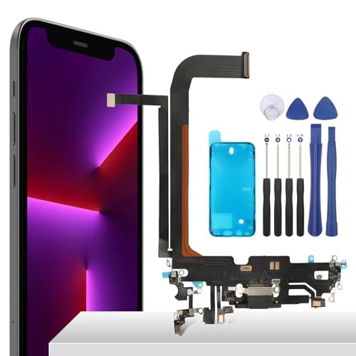 YHX-OU 6.7'' Schwarz Ladebuchse Für iPhone 13 Pro Max Dock Connector Flex Kabel Charger LadePort Mikrofon Audio Jack Flex Kabel +Waterproof Adhesive + Werkzeug von YHX-OU