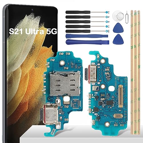 YHX-OU 6.8'' Ladebuchse für Samsung Galaxy S21 Ultra 5G SM-G998B SM-G998B/DS Dock Connector Port Charger LadePort Mikrofon Audio Jack Flex Kabel + Installationswerkzeug von YHX-OU