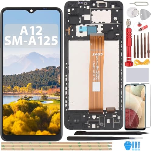 YHX-OU Display mit Rahmen für Samsung Galaxy A12 SM-A125F A125M A125U Kompletter Touchscreen LCD Display Ersatz mit Displayschutzfolie und Werkzeug 6,5 Zoll schwarz YHX-OU Display mit Rahmen für Samsung Galaxy A12 SM-A125F A125M A125U Kompletter Touchscreen LCD Display Ersatz mit Displayschutzfolie und Werkzeug 6,5 Zoll schwarz von YHX-OU