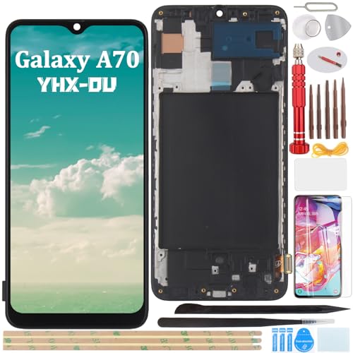 YHX-OU LCD-Display, 6,7 Zoll, Schwarz, mit Rahmen für Samsung Galaxy A70 SM-A705FN SM-A705U, Touchscreen, LCD-Display, Ersatz, mit Displayschutzfolie und Werkzeug von YHX-OU