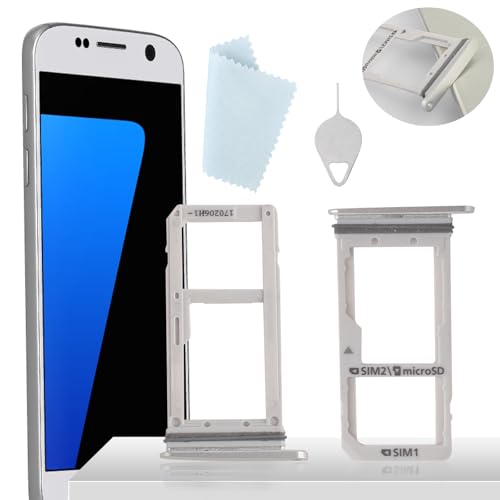 YHX-OU SIM Slot für Samsung Galaxy S7 G930F G930FD SIM Tray Karten Halter für Samsung Galaxy S7 Slot Schlitten Card Kartenhalter Karte Rahmen Holder Ersatz + SIM Pin (Silber) von YHX-OU