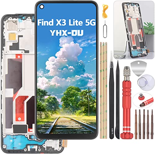 YHX-OU Schwarz+Rahmen TFT LCD Display Für Oppo Find X3 Lite 5G CPH2145 LCD Display Touchscreen Ersatz Bildschirm 6.43" mit Werkzeug von YHX-OU