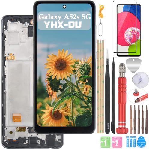 YHX-OU Schwarz with Rahmen Incell Display Für Samsung Galaxy A52s 5G SM-A528B SM-A528N LCD Display Touchscreen Ersatz Bildschirm mit Werkzeug + 1 Stück A52S 5G Schutzfolie von YHX-OU