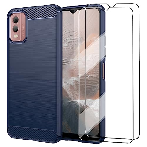 [3-in-1] Hülle kompatibel mit Nokia C32, Hülle mit 2 Stück gehärtetem Glas Displayschutzfolie für Nokia C32, schmale Passform, weiches TPU, stoßfest, kratzfest, Marineblau von YHYM