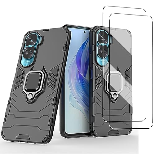 [3-in-1] Schutzhülle kompatibel mit Honor 90 lite, 2 Stück Displayschutzfolie aus gehärtetem Glas für Honor 90 lite, schlanke Passform, weiches TPU, stoßfest, kratzfest, Schwarz von YHYM