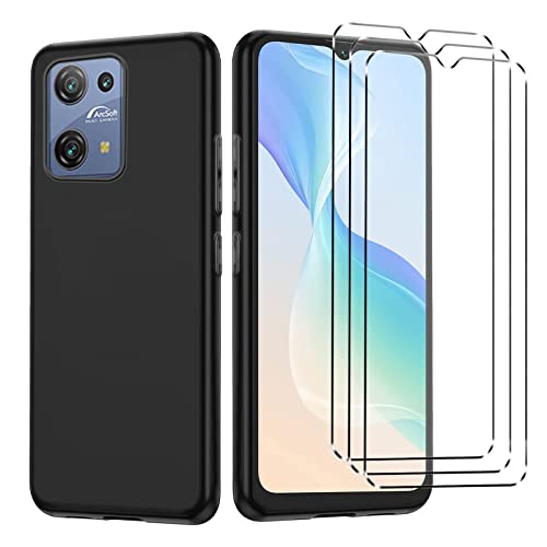 [4 in 1] Hülle kompatibel mit Oscal C30 Pro/Oscal C30 Hülle mit 3 Stück gehärtetem Glas Displayschutzfolie für Oscal C30 Pro/Oscal C30, Slim Fit Soft TPU Stoßfest Anti-Kratzer Handyhülle - Schwarz von YHYM