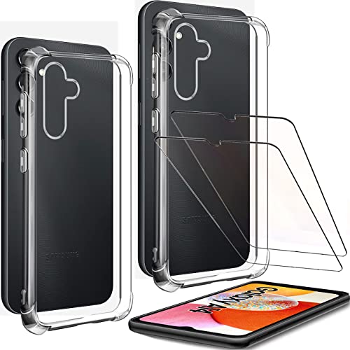YHYM Tasche für Samsung Galaxy A14 5G Hülle [2Pcs + 2Pcs] Glas für Samsung Galaxy A14 5G Schutzfolie - Transparent Schutzhülle TPU Handytasche Displayglas-Clear von YHYM