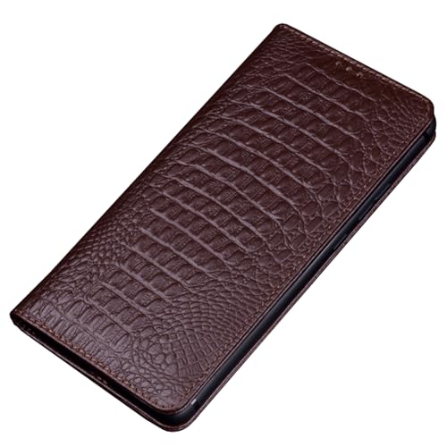 Flip-Case für Samsung Galaxy S25 Plus, hochwertige Business-Krokodilmuster Magnetverschluss echtes Ledertasche (S25 Plus, braun) von YHZXT