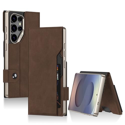 Klapphülle aus Leder für Samsung Galaxy S25 Ultra, Magnetverschluss, Brieftaschenständer, Rundumschutz, kabelloses Aufladen, Retro-Handyhülle, Braun, S25 Ultra Klapphülle aus Leder für Samsung Galaxy S25 Ultra, Magnetverschluss, Brieftaschenständer, Rundumschutz, kabelloses Aufladen, Retro-Handyhülle, Braun, S25 Ultra von YHZXT