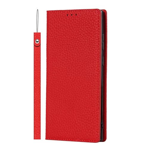 Lederhülle für Samsung Galaxy S25, echtes Rindsleder, Brieftasche mit Handschlaufe, Rundumschutz, stoßfest, Rot, S25 Lederhülle für Samsung Galaxy S25, echtes Rindsleder, Brieftasche mit Handschlaufe, Rundumschutz, stoßfest, Rot, S25 von YHZXT