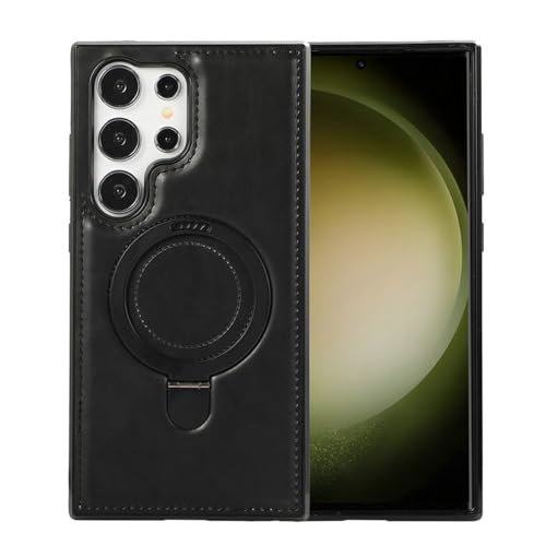 Lederhülle für Samsung Galaxy S25, magnetischer Ringhalter, Ständer, Schutzhülle, kabelloses Laden, Business-Hülle, Schwarz, S25 von YHZXT