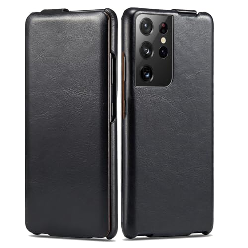 Lederhülle für Samsung Galaxy S25, schlank, Rundumschutz, Retro-Business-Schutzhülle, stoßfest, Schwarz, S25 von YHZXT