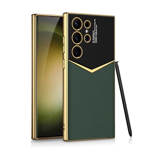 Lederhülle für Samsung Galaxy S25 Plus, ultradünn, galvanisiert, Kameraschutz, stoßfest, Business-Abdeckung (S25 Plus, Grün) von YHZXT
