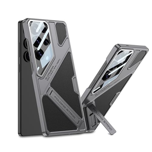Lederhülle für Samsung Galaxy S25 Ultra, All-Inclusive-Objektivschutz, stoßfeste Abdeckung mit verstellbarem Ständer, schlanke Schutzhülle, grau, S25 Ultra von YHZXT