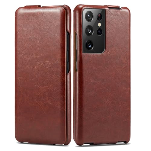Lederhülle für Samsung Galaxy S25 Ultra, schlank, Rundumschutz, Retro-Business-Schutzhülle, stoßfest, Braun, S25 Ultra von YHZXT