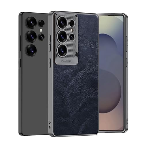 Lederhülle für Samsung Galaxy S25 Ultra, stoßfeste Kamera-Schutzhülle, Retro-Ölwachsmuster, schlanke Business-Hülle, Blau, S25 Ultra von YHZXT