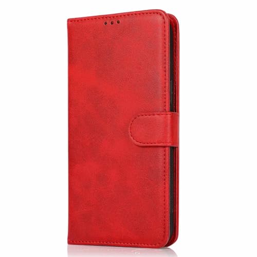 Magnetisch Handyhülle für Samsung Galaxy S25 Plus Abnehmbare Ledertasche Retro Flip Case mit Kartenfach (S25 Plus Rot) von YHZXT