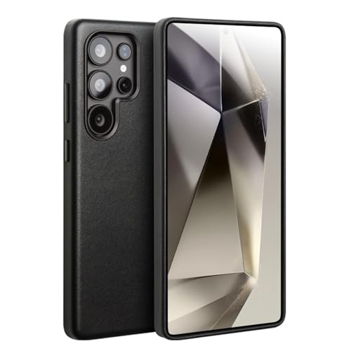 Magnetische Schutzhülle für Samsung Galaxy S25 Ultra, echtes Leder, luxuriös, Anti-Fall, minimalistisch, leicht und dünn, Schwarz, S25 Ultra von YHZXT