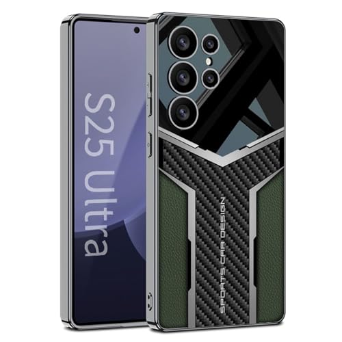 Schlanke Schutzhülle für Samsung Galaxy S25 Ultra, luxuriöses galvanisiertes Leder, stoßfest, kabelloses Laden, Grün, S25 Ultra von YHZXT