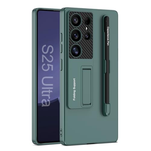 Schutzhülle für Samsung Galaxy S25, ultradünn, stoßfest, mit klappbarem Ständer und Stylus-Eingabestift-Schlitz, Business-Hülle (S25, Grün) von YHZXT