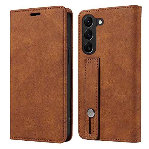 Schutzhülle für Samsung Galaxy S25 Plus, Leder-Klapphülle mit Handschlaufe, Kartenhalter, Ständer, stoßfest, Braun, S25plus von YHZXT