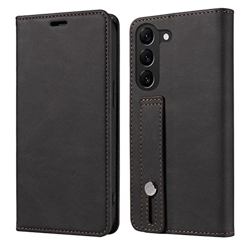 Schutzhülle für Samsung Galaxy S25 Plus, Leder-Klapphülle mit Handschlaufe, Kartenhalter, Ständer, stoßfest, Schwarz, S25plus von YHZXT