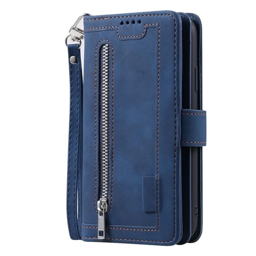 Schutzhülle für Samsung Galaxy S25 Plus, Retro-Reißverschluss, Leder, Handy-Schutzhülle mit Handschlaufe, rundum stoßfest, Blau, S25plus Schutzhülle für Samsung Galaxy S25 Plus, Retro-Reißverschluss, Leder, Handy-Schutzhülle mit Handschlaufe, rundum stoßfest, Blau, S25plus von YHZXT