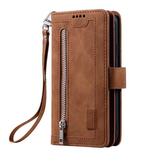 Schutzhülle für Samsung Galaxy S25 Plus, Retro-Reißverschluss, Leder, Handy-Schutzhülle mit Handschlaufe, rundum stoßfest, Braun, S25plus Schutzhülle für Samsung Galaxy S25 Plus, Retro-Reißverschluss, Leder, Handy-Schutzhülle mit Handschlaufe, rundum stoßfest, Braun, S25plus von YHZXT