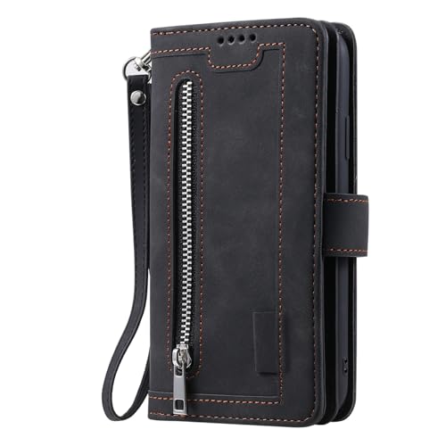 Schutzhülle für Samsung Galaxy S25 Plus, Retro-Reißverschluss, Leder, Handy-Schutzhülle mit Handschlaufe, rundum stoßfest, Schwarz, S25plus Schutzhülle für Samsung Galaxy S25 Plus, Retro-Reißverschluss, Leder, Handy-Schutzhülle mit Handschlaufe, rundum stoßfest, Schwarz, S25plus von YHZXT