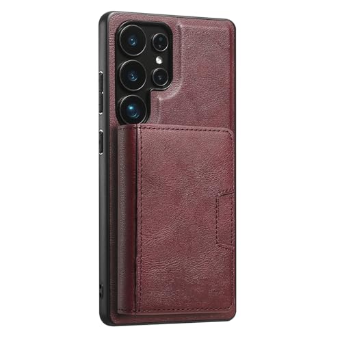 Schutzhülle für Samsung Galaxy S25 Plus, magnetisch, abnehmbarer Kartenschlitz, kabelloses Aufladen, Lederhülle, Standfunktion, Rot, S25plus von YHZXT