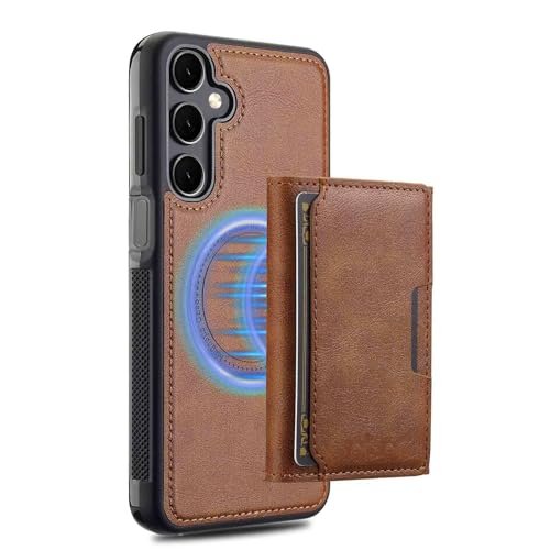 Schutzhülle für Samsung Galaxy S25 Plus, magnetische Lederhülle, abnehmbarer Kartenschlitz mit Standfunktion, RFID-blockierend, Braun, S25plus von YHZXT