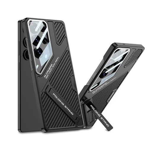 Schutzhülle für Samsung Galaxy S25 Ultra, All-Inclusive-Objektivschutz, Lederhülle mit Ständer, Kohlefaser-Textur, Anti-Fingerabdruck, Schwarz, S25 Ultra von YHZXT