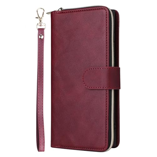 Schutzhülle für Samsung Galaxy S25 Ultra, Reißverschluss, Leder, mit Schlitz, Kartenhalter, Handschlaufe, stoßfest, Rot, S25 Ultra Schutzhülle für Samsung Galaxy S25 Ultra, Reißverschluss, Leder, mit Schlitz, Kartenhalter, Handschlaufe, stoßfest, Rot, S25 Ultra von YHZXT